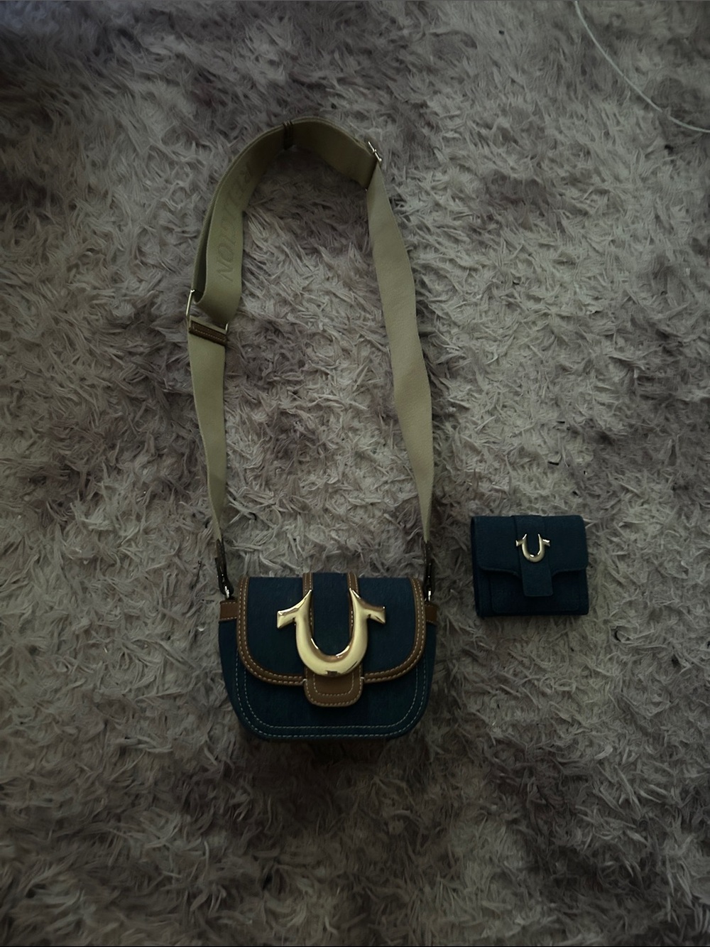 True Religion  Crossbody Bag with Matching Coin Wallet - Gold Hardware
